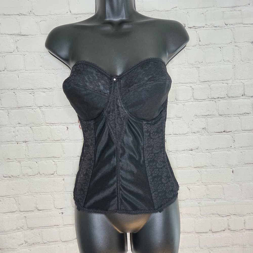 Dominique 34f Black Lace Panel Corset Bustier Goth Alternative Grunge